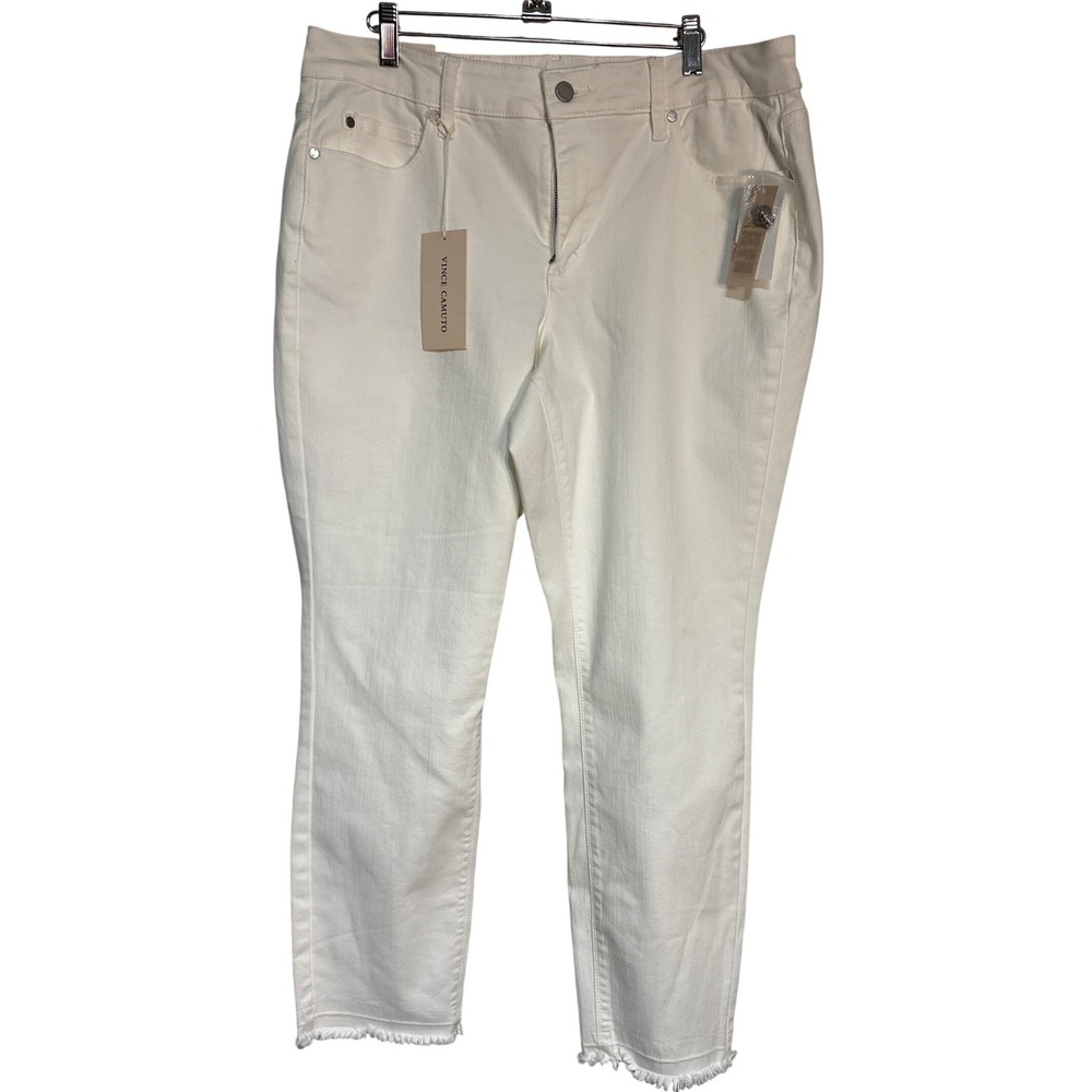 Vince Camuto Womens‎ 14W Ankle Jeans Off-White High Rise Raw Hem Stretch  New